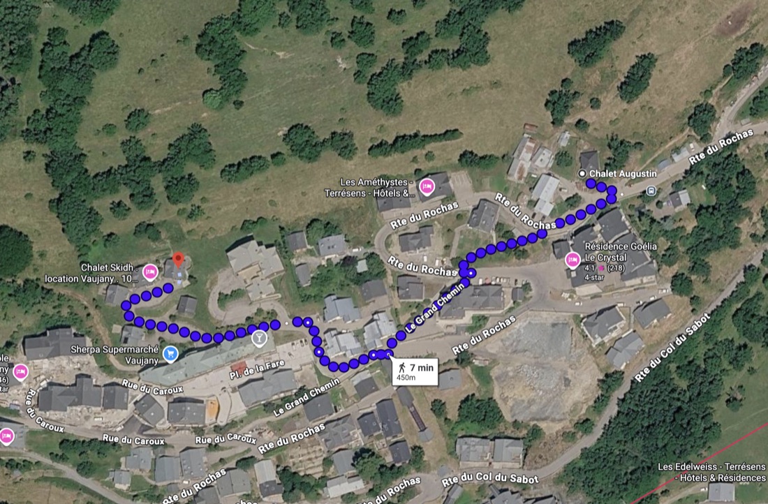 Walking route from the house to Le Collet