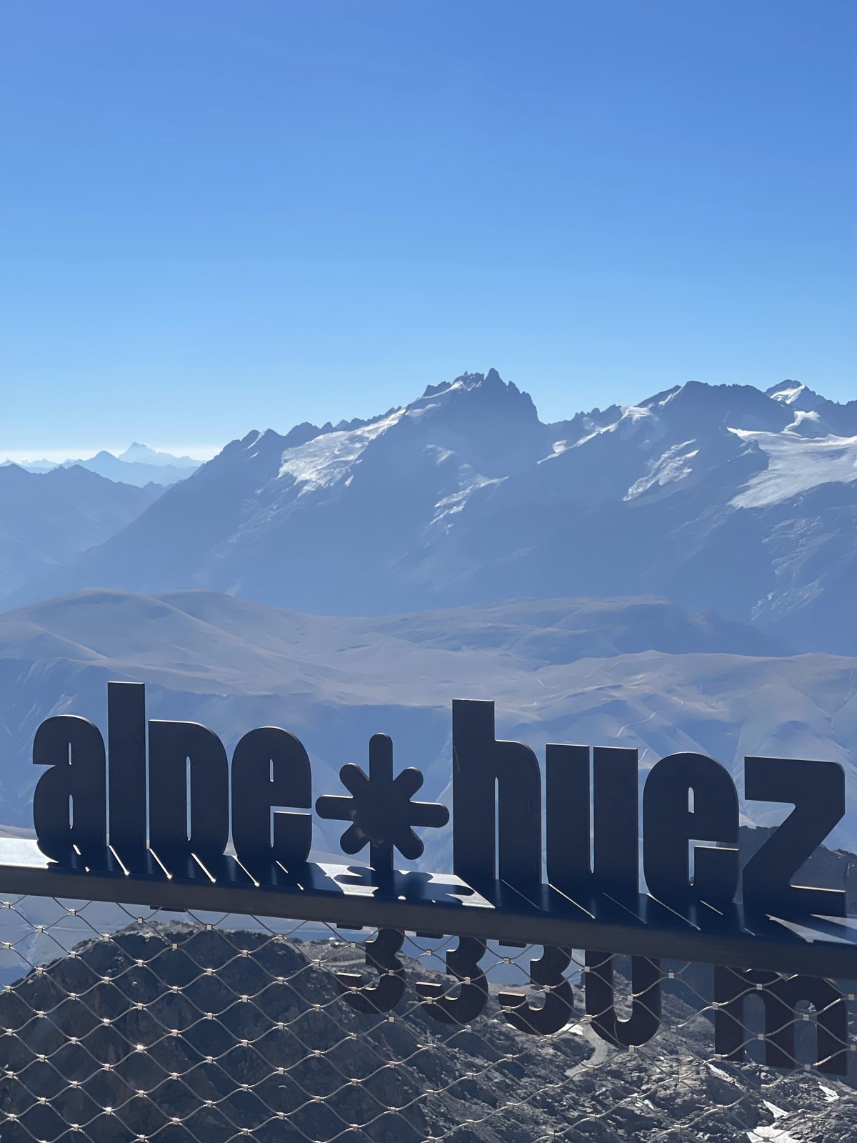 The Pic Blanc summit sign at 3330 m above Alpe d'Huez